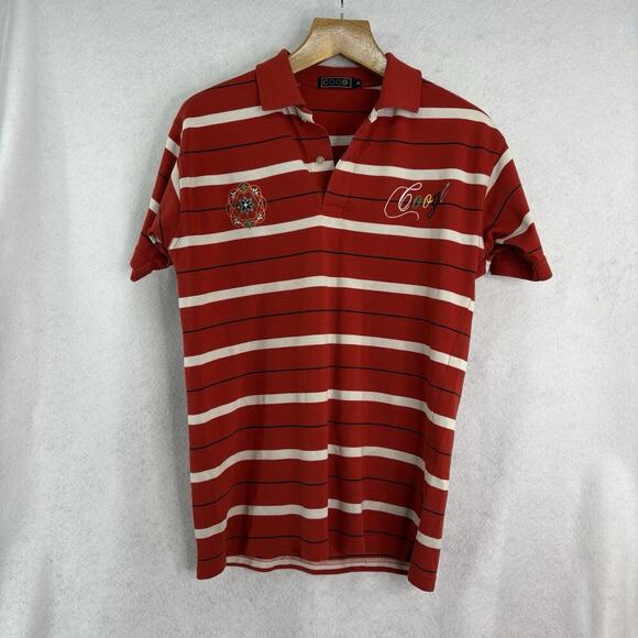 Coogi Men’s Sz XL Red/White Striped Polo Short Sleeve Embroidered Spell Out READ - Picture 1 of 8